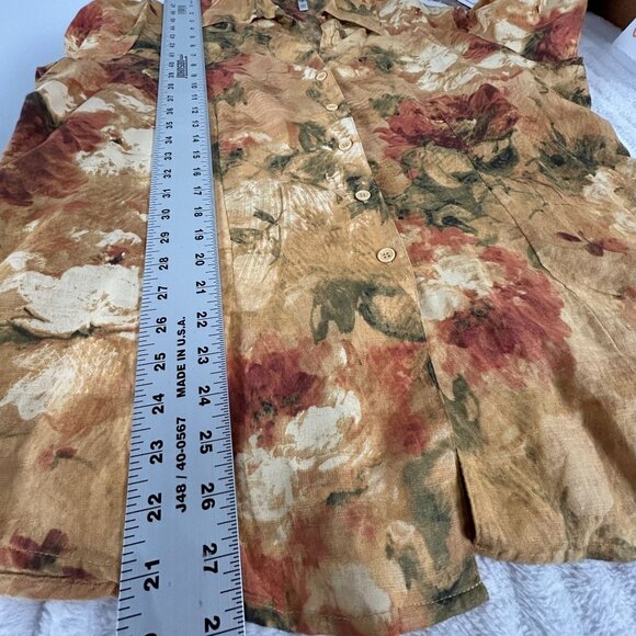 Harvé Bernard Womens Floral Button-Up Shirt Size 1X Brown Linen-Cotton Blend - Picture 8 of 8